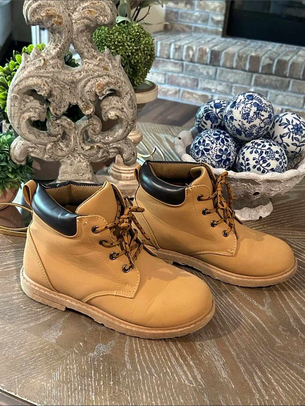 Kids Tan Workmen Work Style Boots Big Boys Size 3